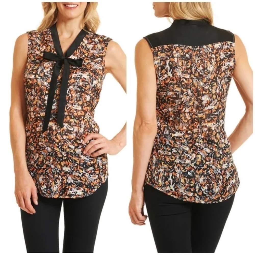 ROBERT GRAHAM Lulu Natural Orange Floral Silk Flowy Sleeveless Dress Shirt Top